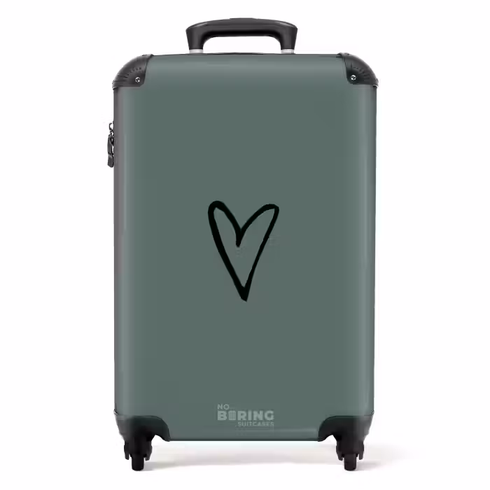 Suitcase with name - Green background with black heart