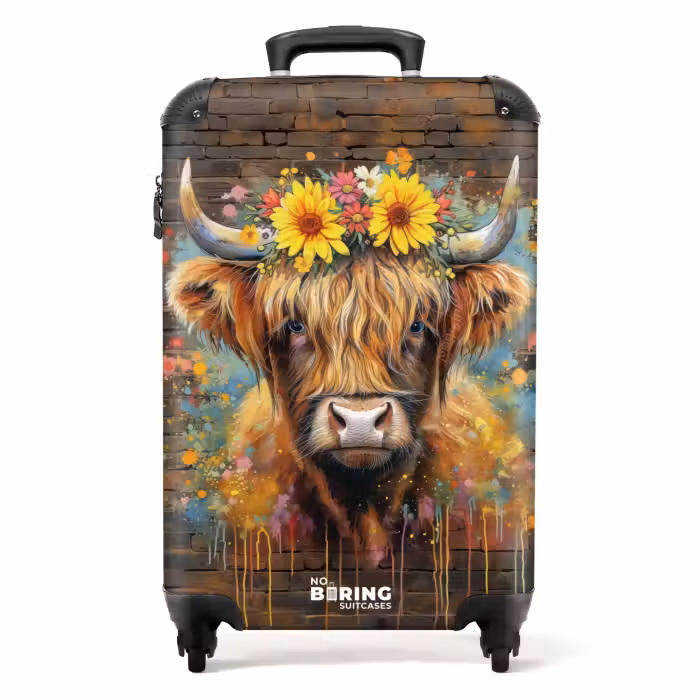 Suitcase - Graffiti Scottish highlander with flowers