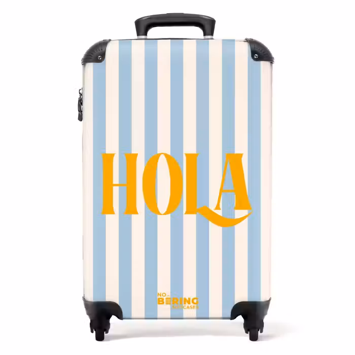 Suitcase - Quotes - Hola baby blue and cream white